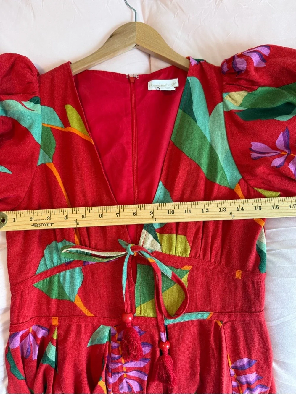 House of Harlow 1960 Red Floral Fit & Flare Puff Sleeve Mini Dress, Size 6